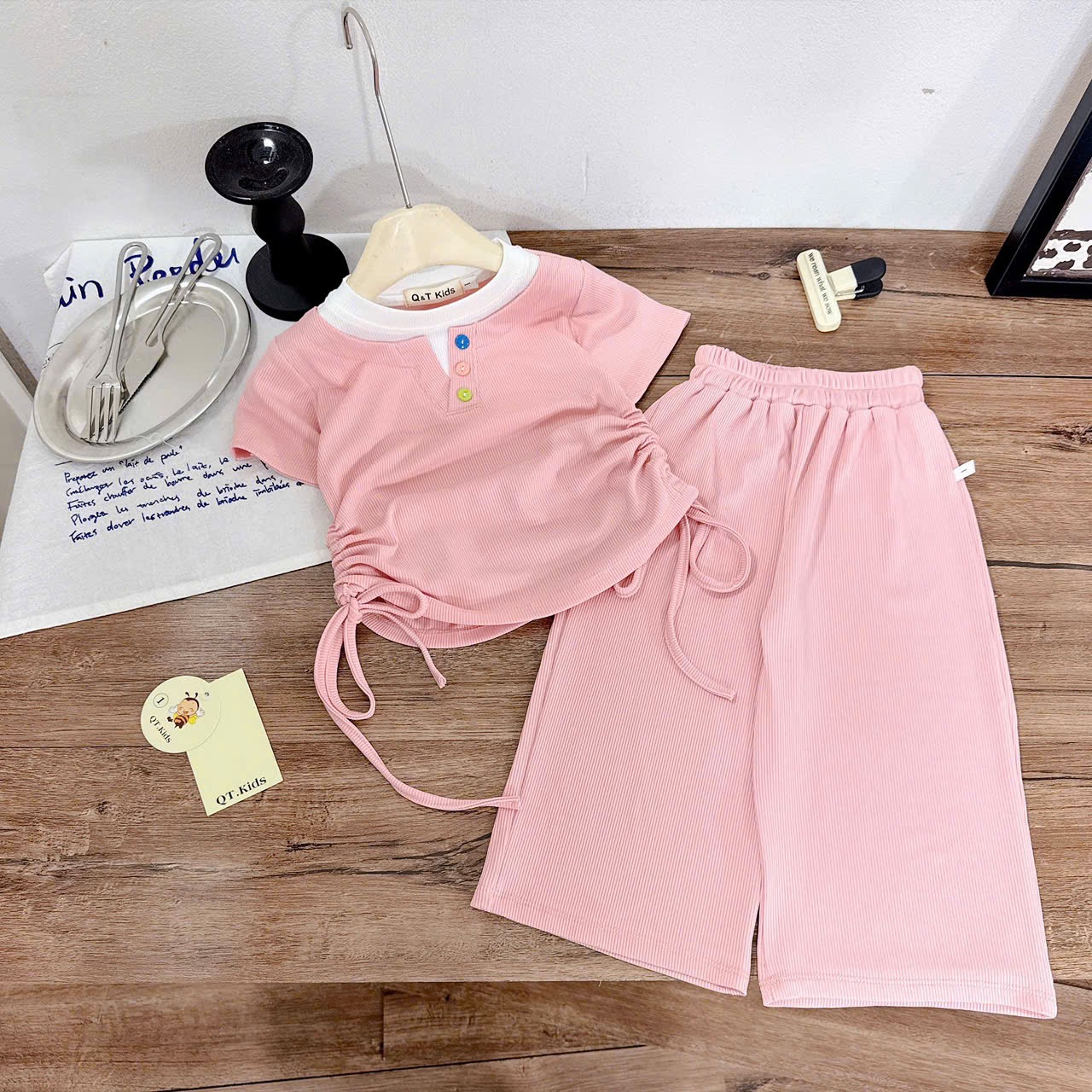 Sét áo tăm rút sườn quần xuông bé gái