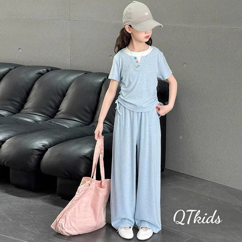 Sét áo tăm rút sườn quần xuông bé gái