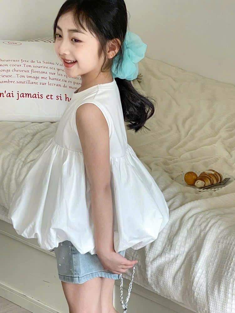 Sét áo trắng bồng quần sooc bò bé gái