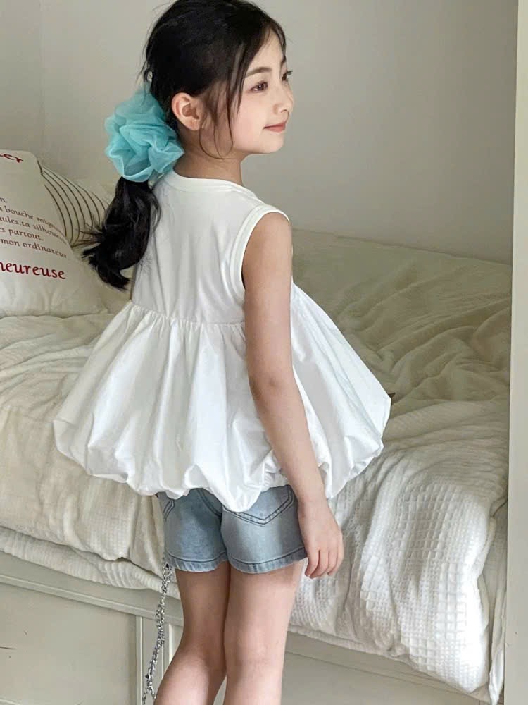 Sét áo trắng bồng quần sooc bò bé gái