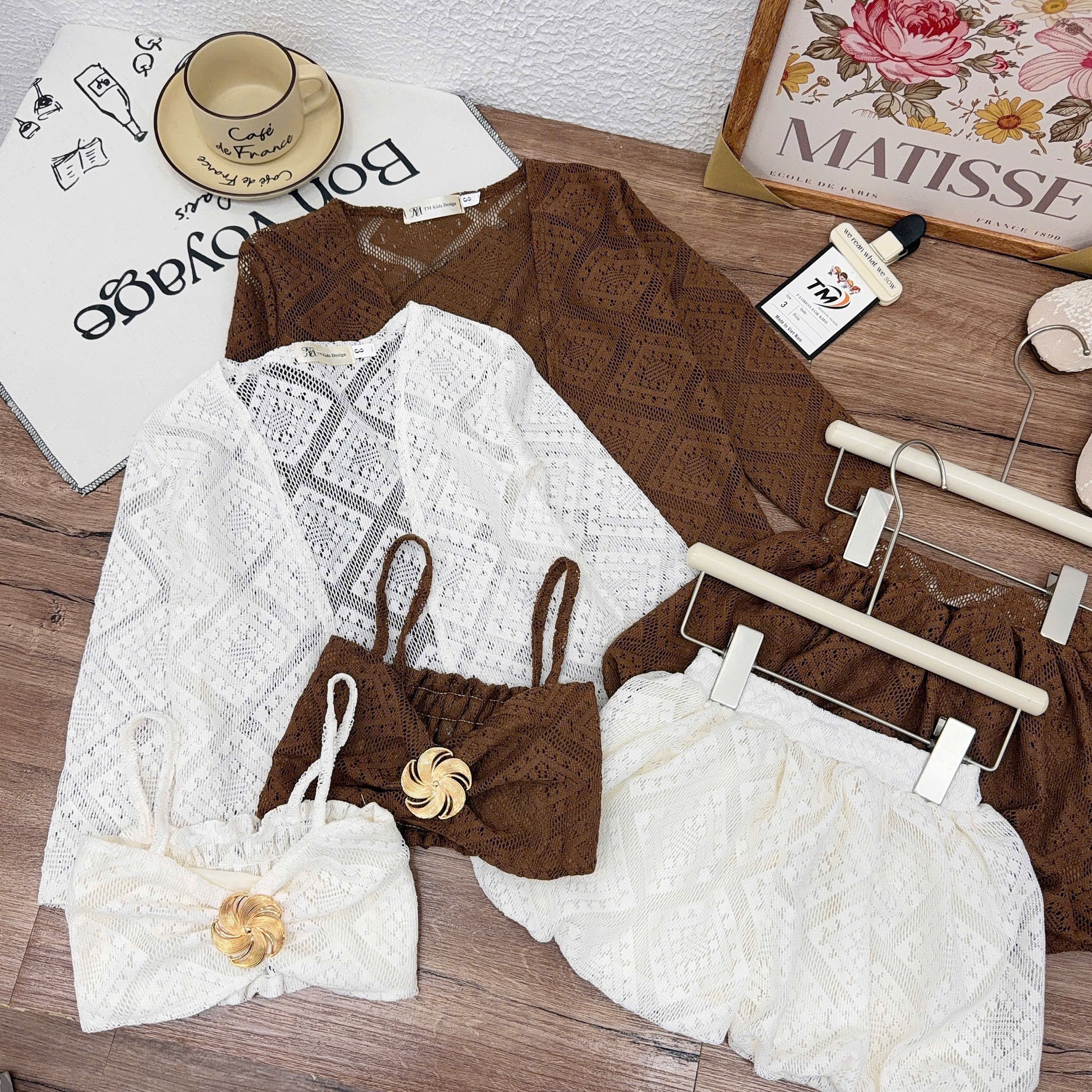 Sét bikini ren cao cấp 3 chi tiết bé gái