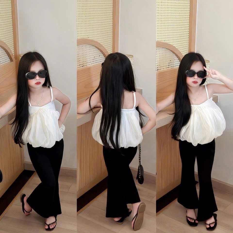 (Màu áo)Sét bộ áo 2 dây thân bồng quần loe bé gái