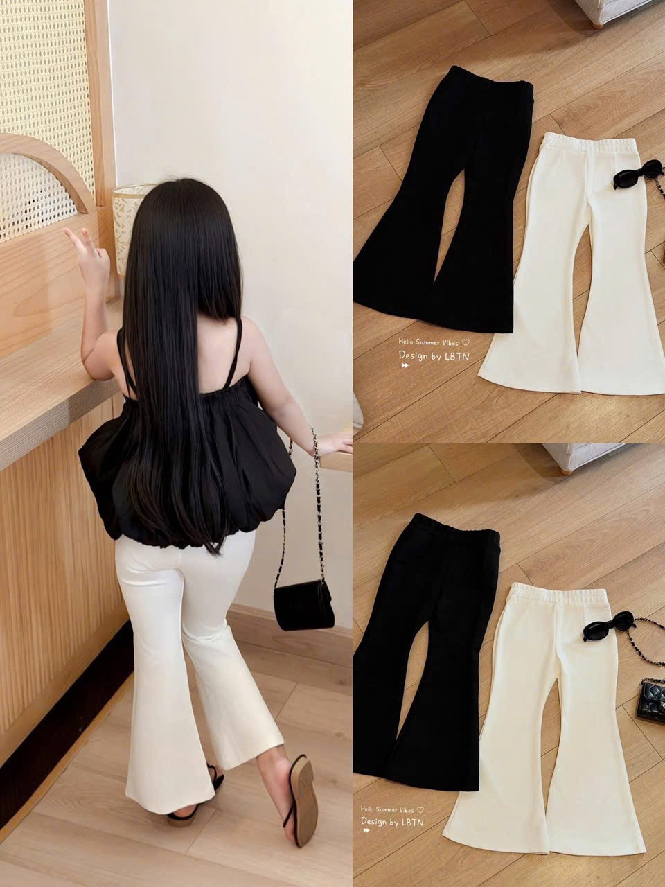 (Màu áo)Sét bộ áo 2 dây thân bồng quần loe bé gái