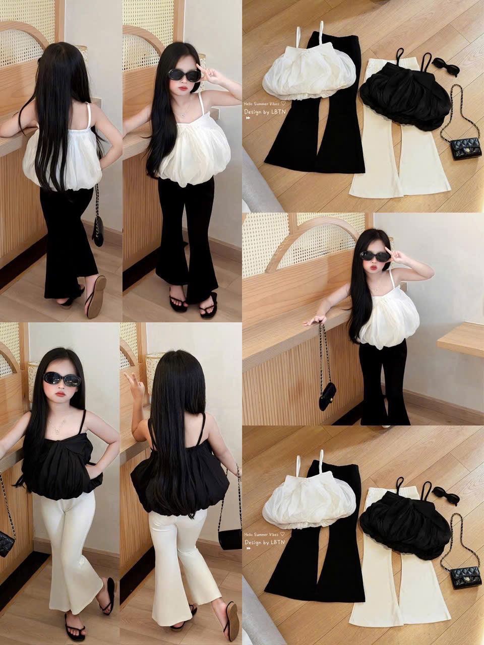 (Màu áo)Sét bộ áo 2 dây thân bồng quần loe bé gái