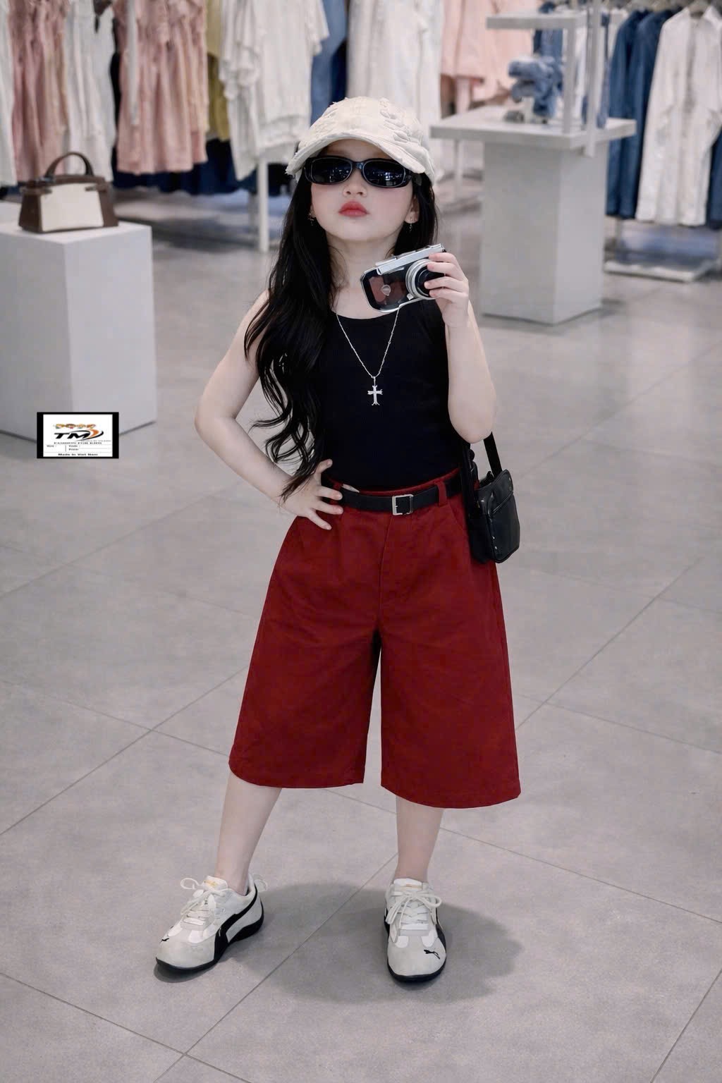 Sét bộ áo đen quần thô lửng bé gái kèm đai