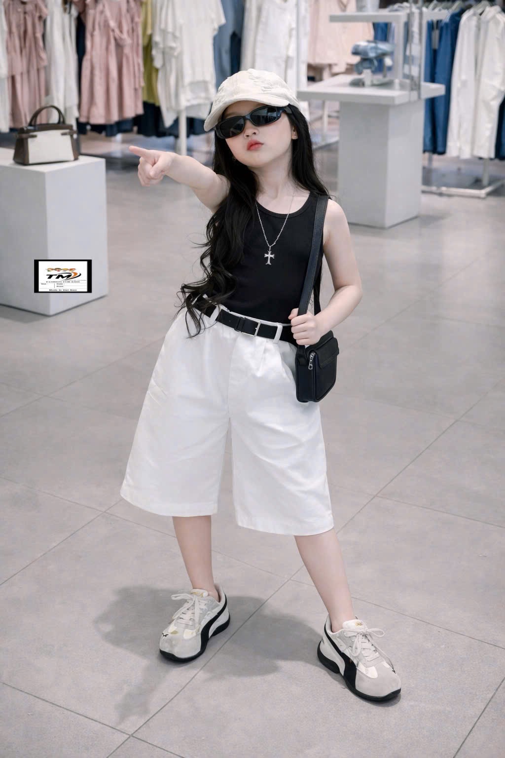 Sét bộ áo đen quần thô lửng bé gái kèm đai