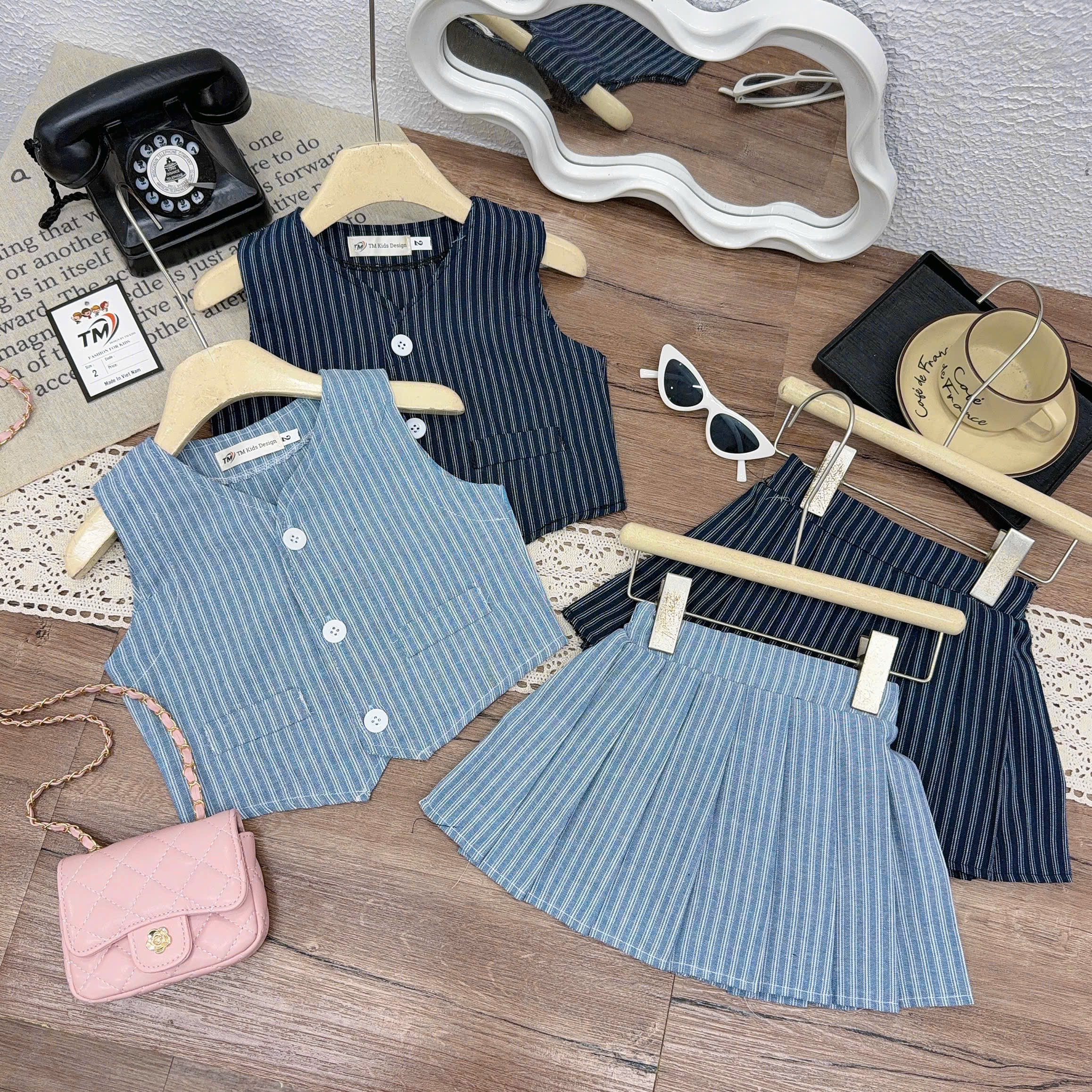 Sét bộ áo gile kẻ cv dập ly tm