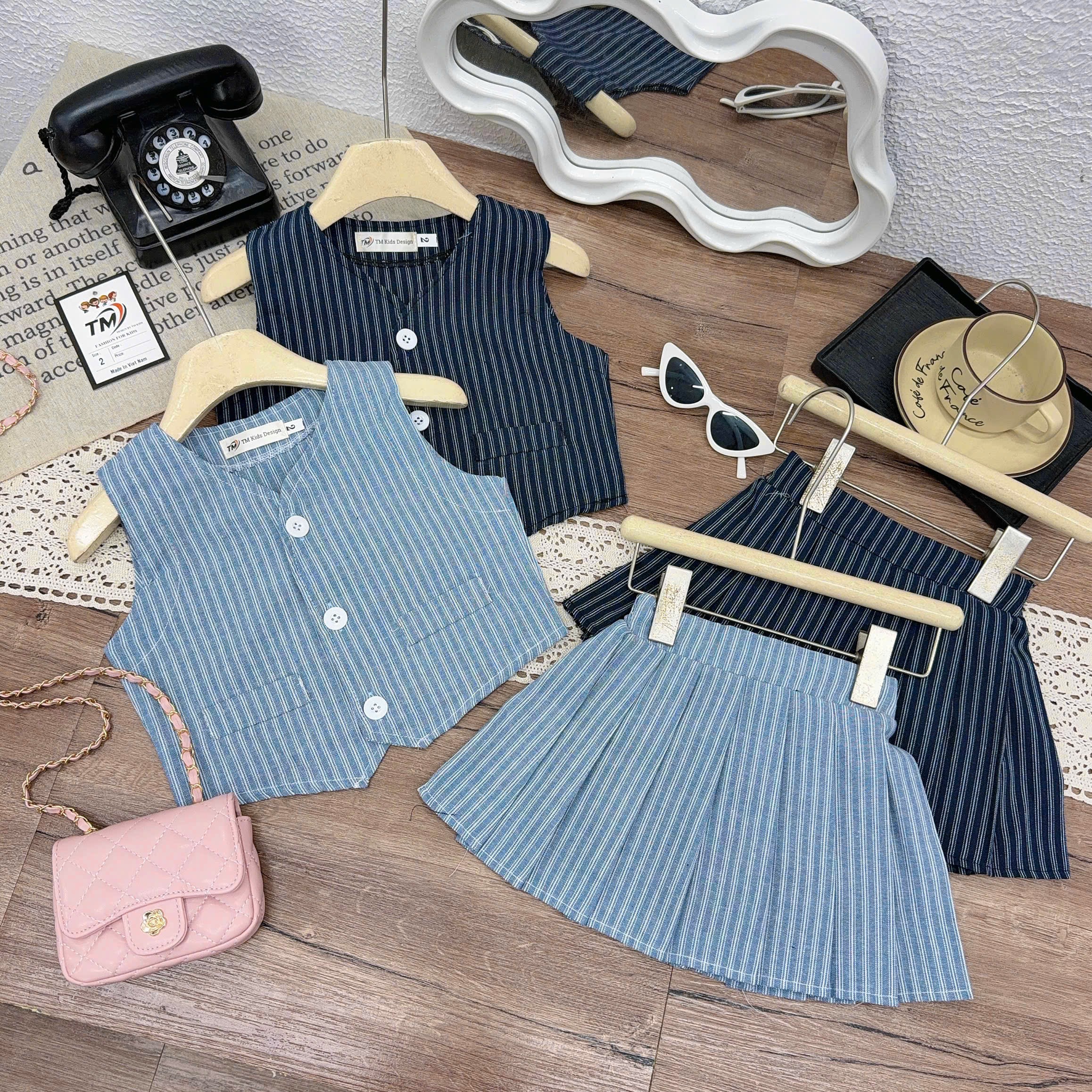 Sét bộ áo gile kẻ cv dập ly tm