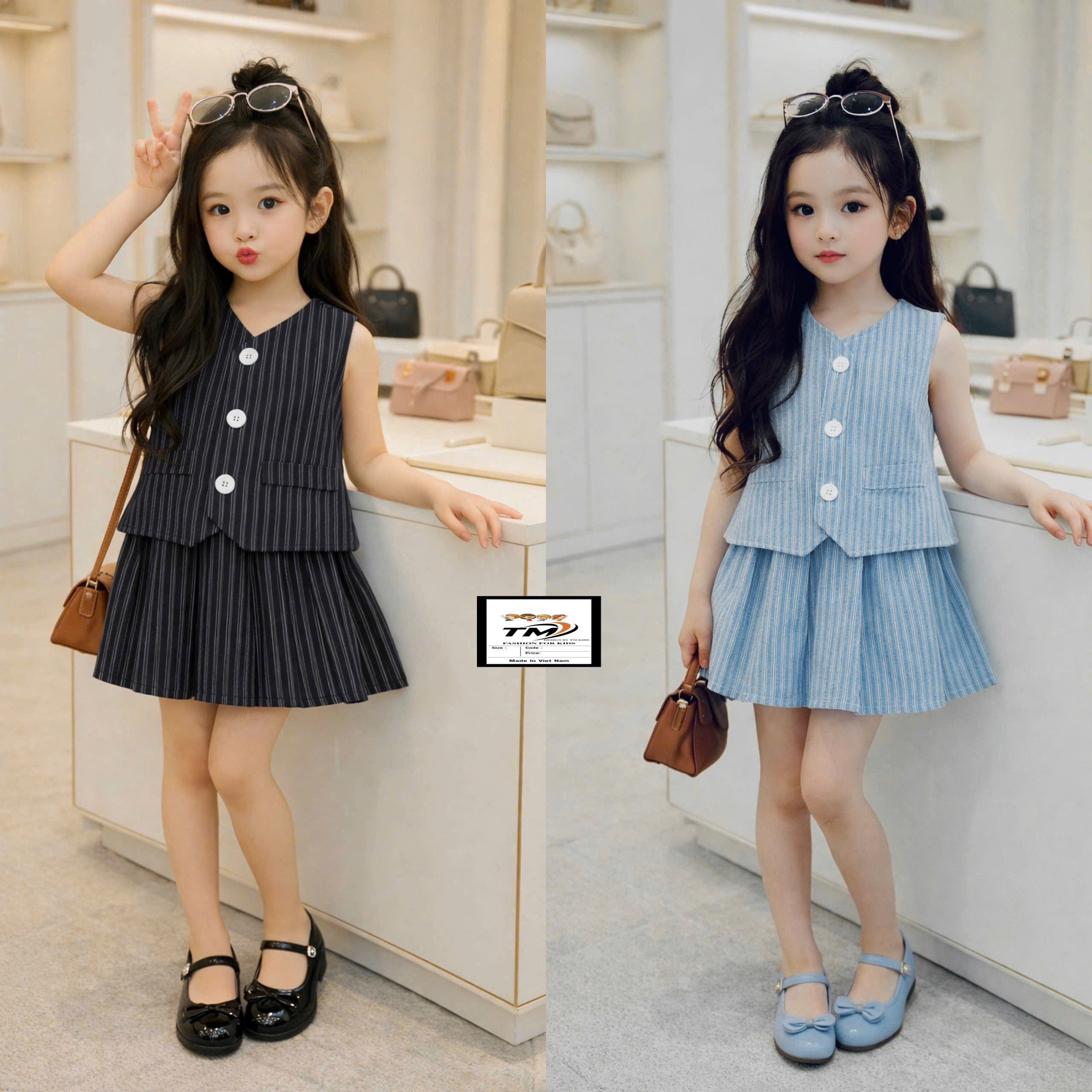 Sét bộ áo gile kẻ cv dập ly tm