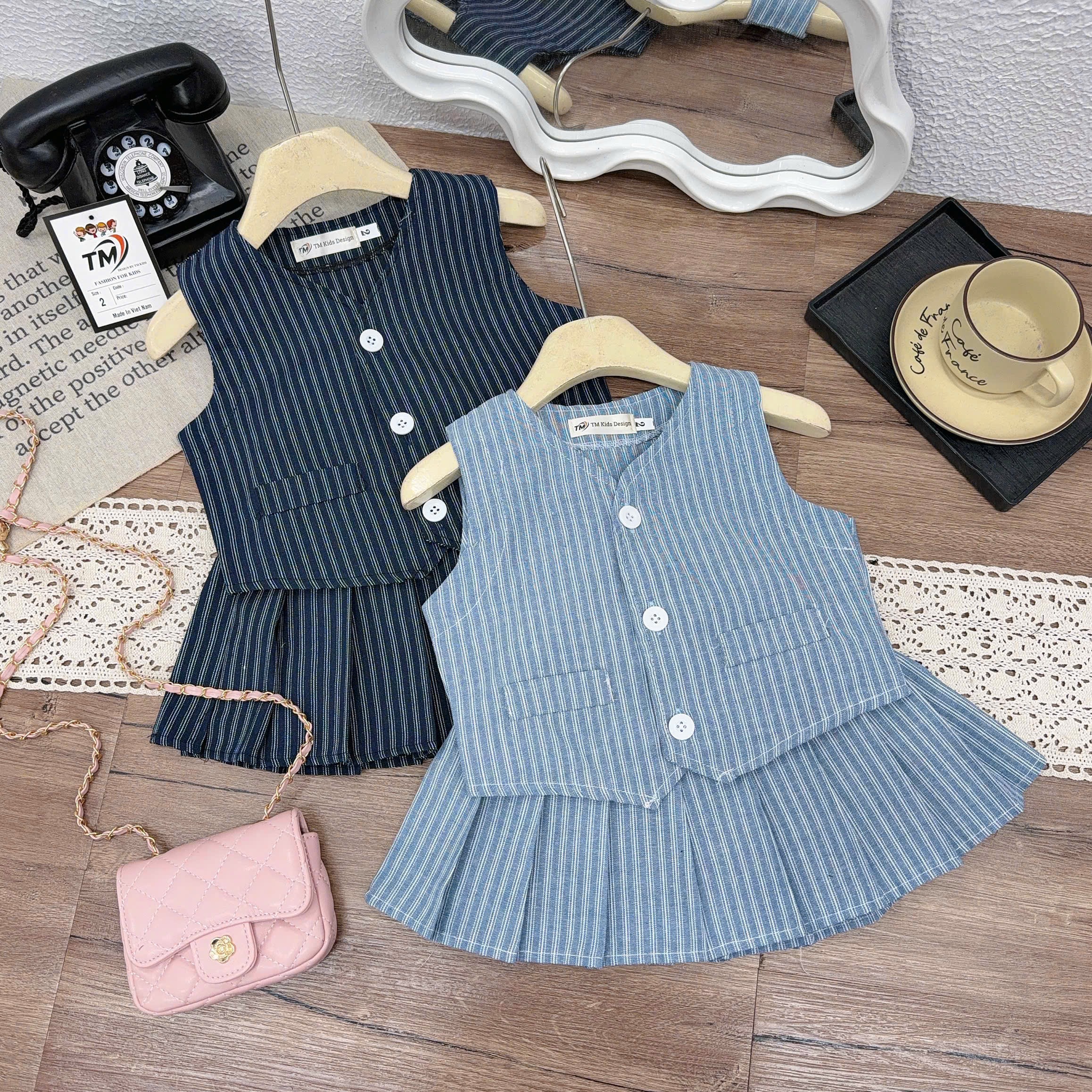 Sét bộ áo gile kẻ cv dập ly tm