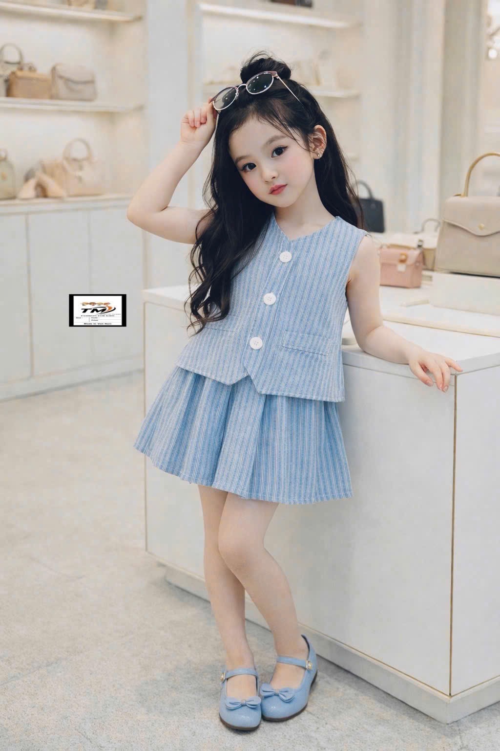 Sét bộ áo gile kẻ cv dập ly tm