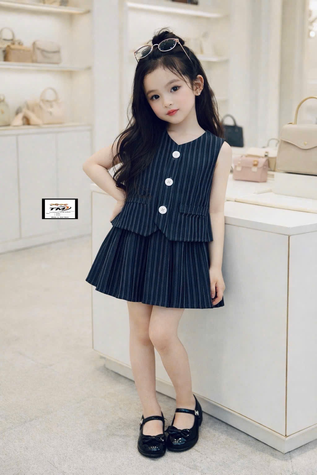 Sét bộ áo gile kẻ cv dập ly tm