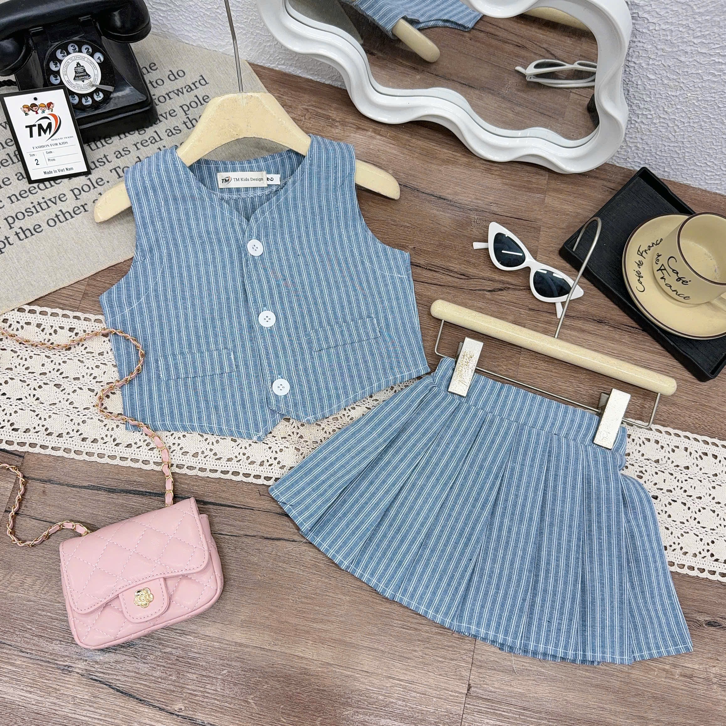 Sét bộ áo gile kẻ cv dập ly tm