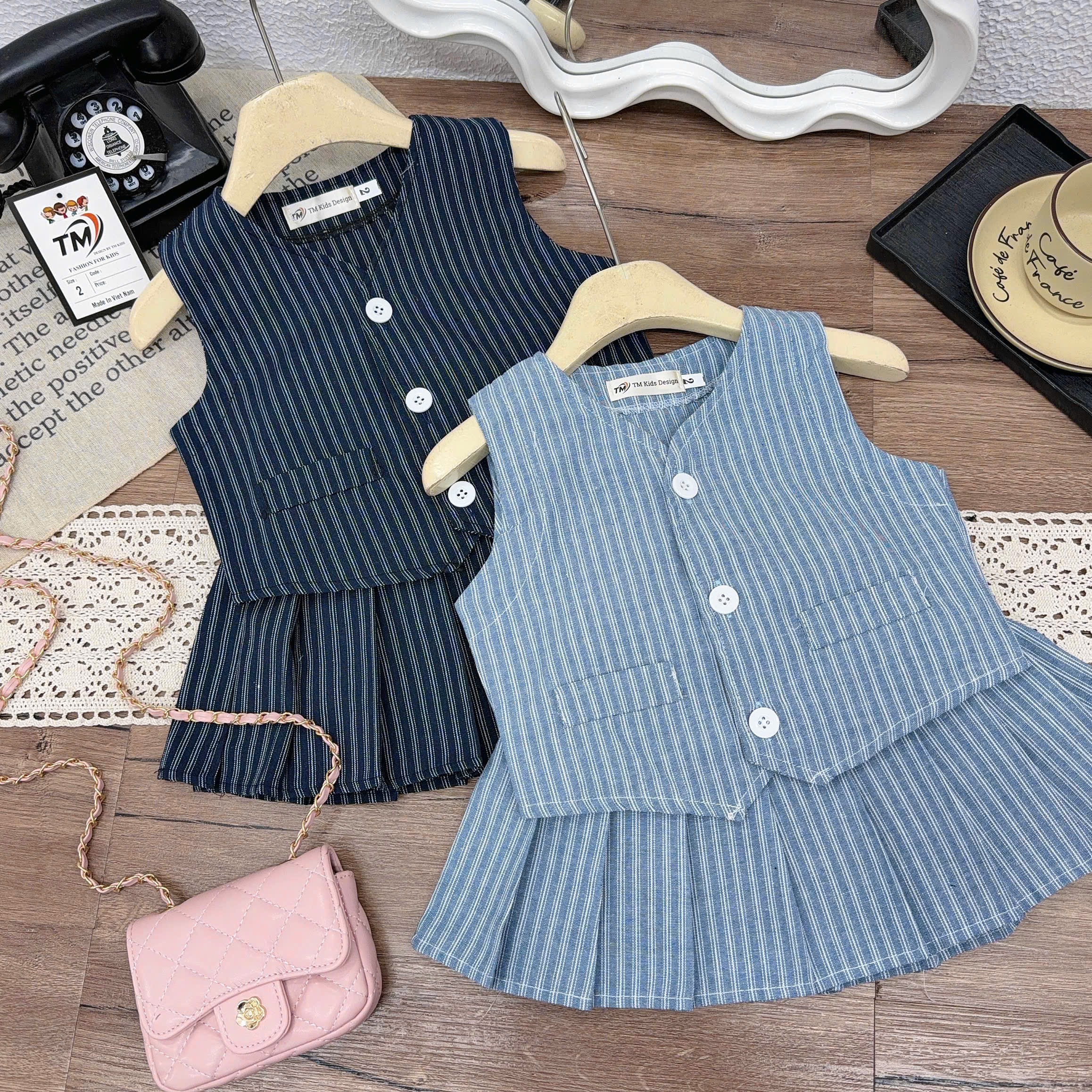 Sét bộ áo gile kẻ cv dập ly tm