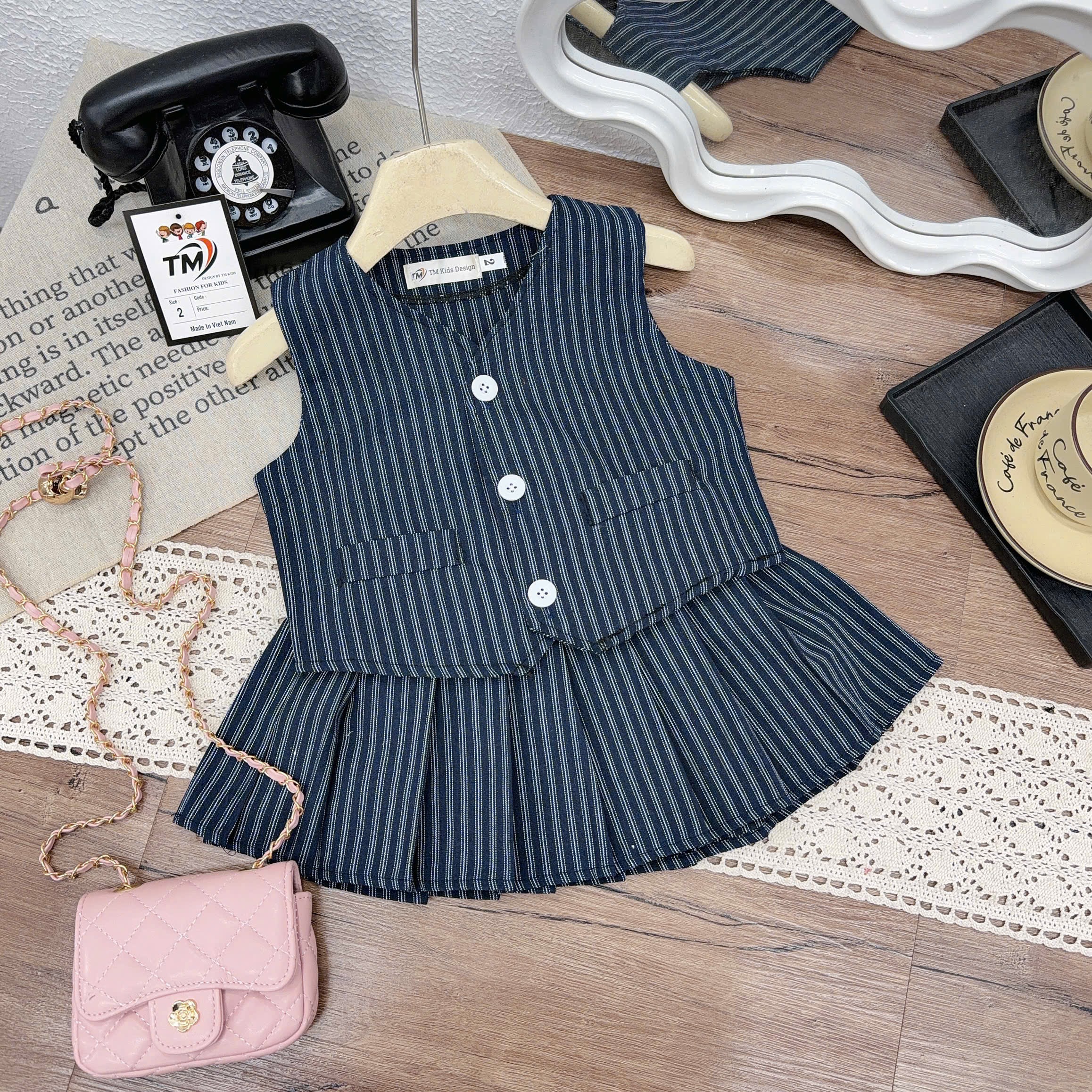 Sét bộ áo gile kẻ cv dập ly tm