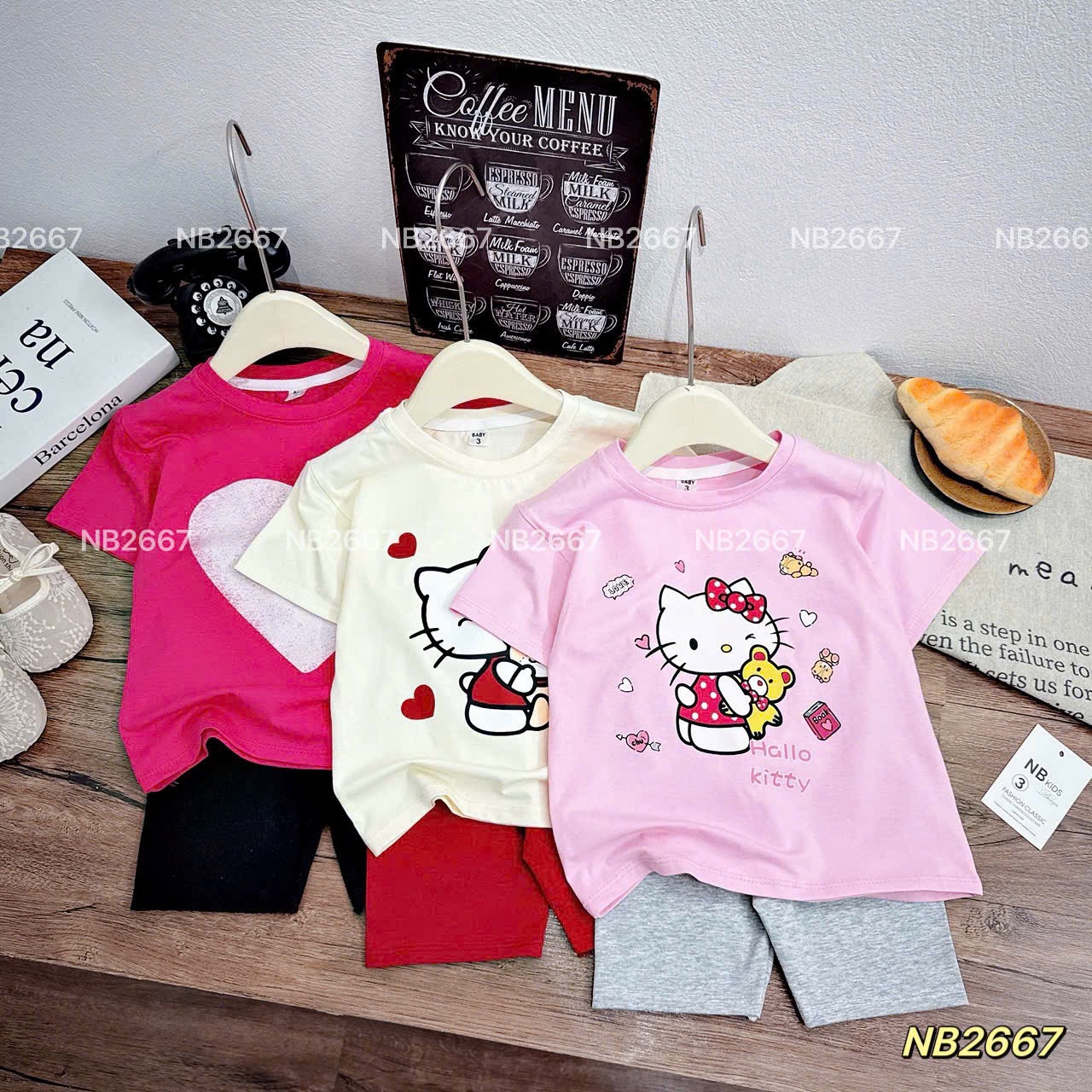 Sét bộ áo kitty tim quần legging bé gái