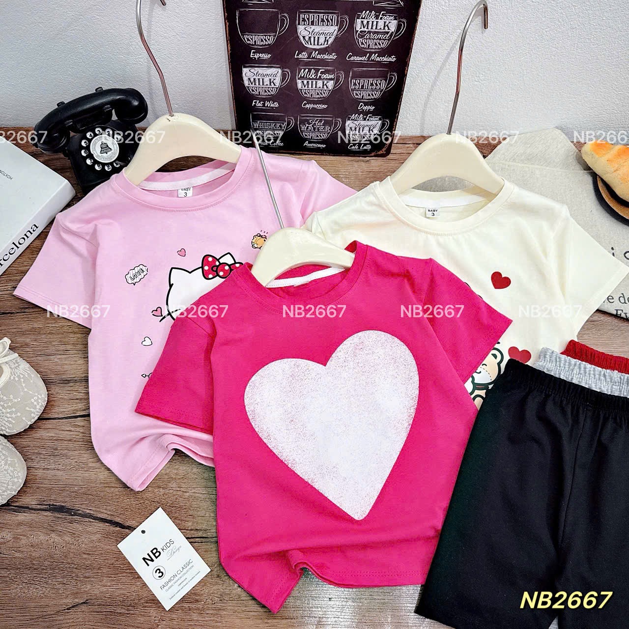 Sét bộ áo kitty tim quần legging bé gái