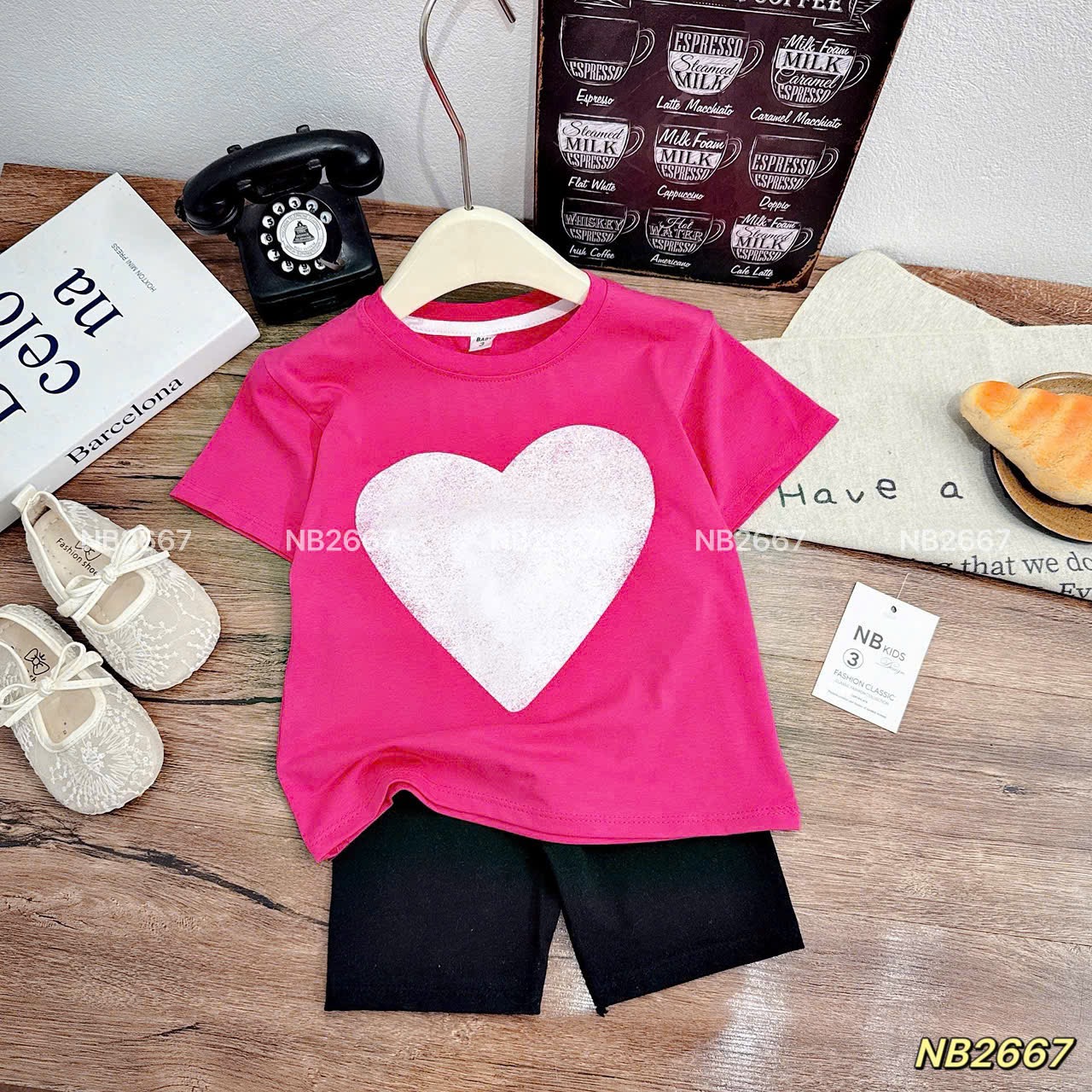 Sét bộ áo kitty tim quần legging bé gái