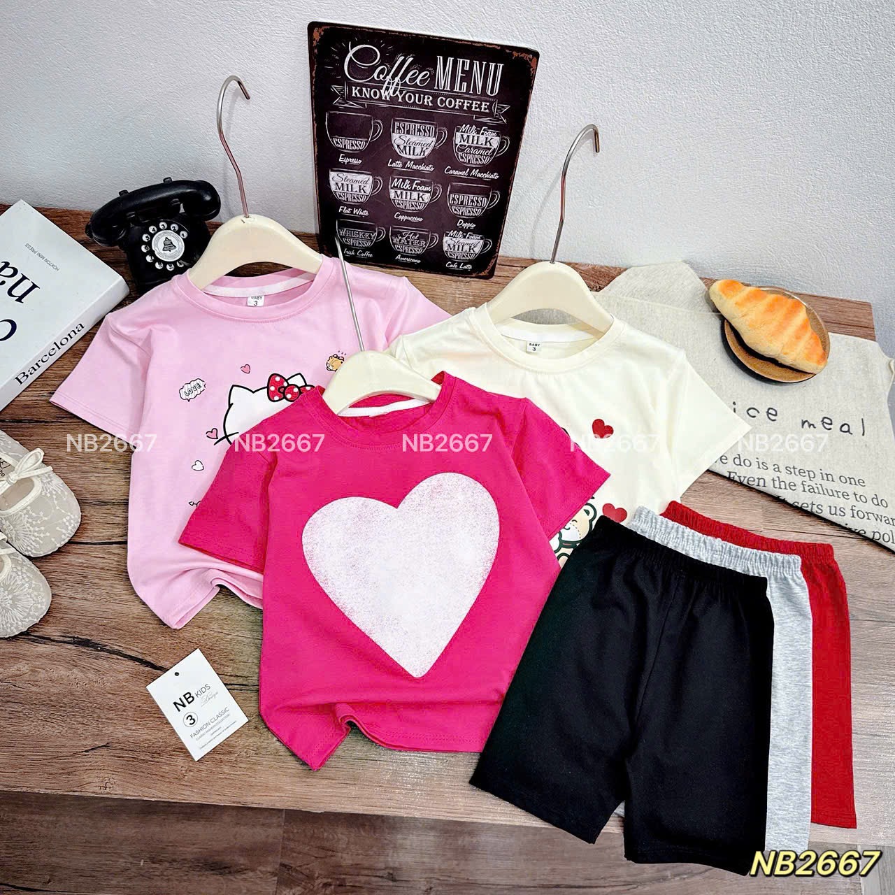 Sét bộ áo kitty tim quần legging bé gái