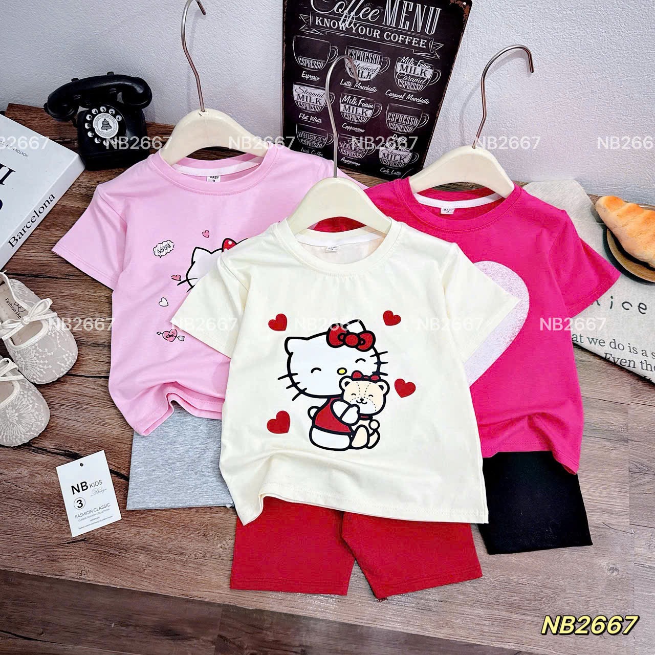 Sét bộ áo kitty tim quần legging bé gái