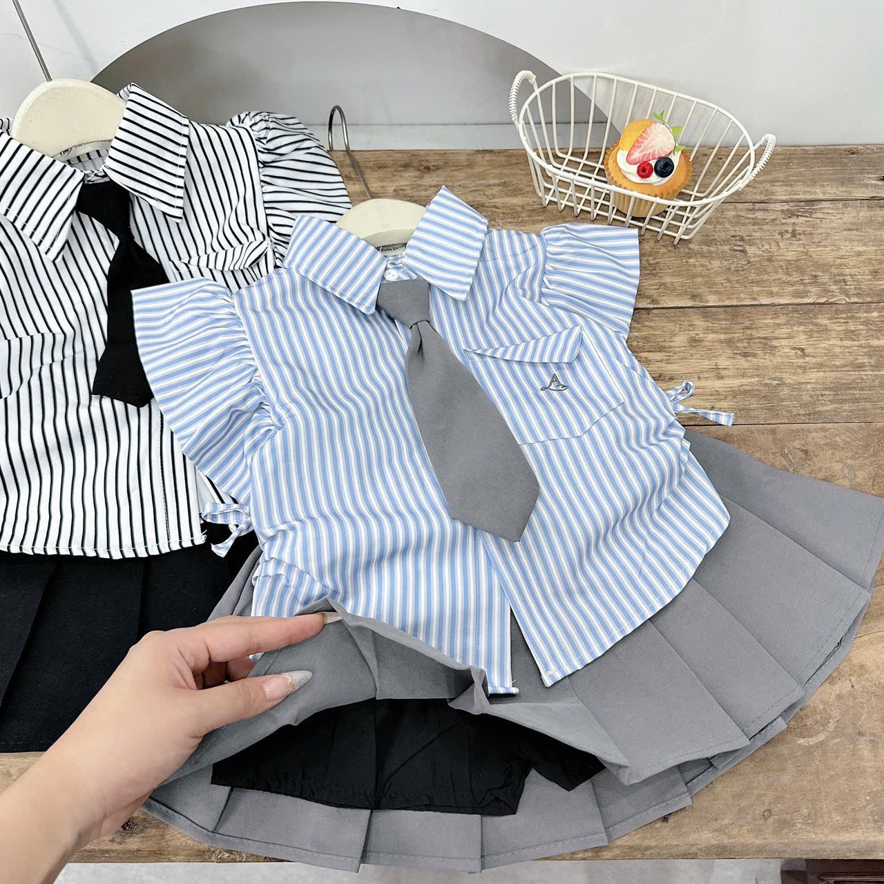 Sét bộ áo sọc xanh đen tay cánh tuên cv dậplybes gái tm