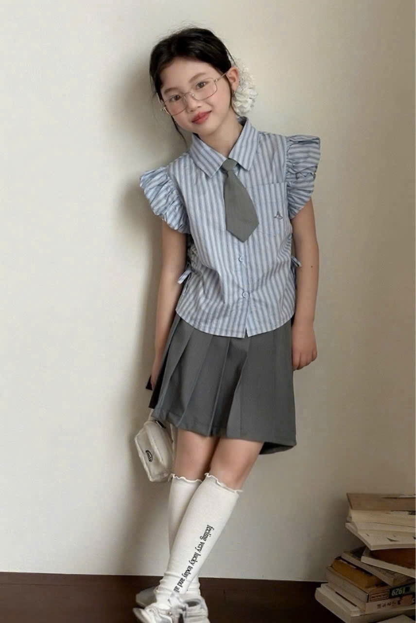 Sét bộ áo sọc xanh đen tay cánh tuên cv dậplybes gái tm