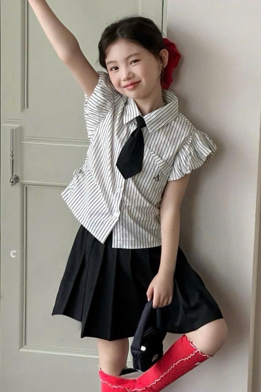 Sét bộ áo sọc xanh đen tay cánh tuên cv dậplybes gái tm
