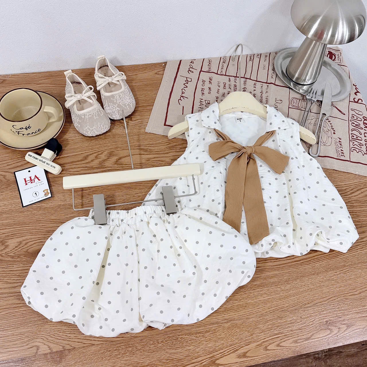 Sét bộ bi bồng cổ nơ bé gái