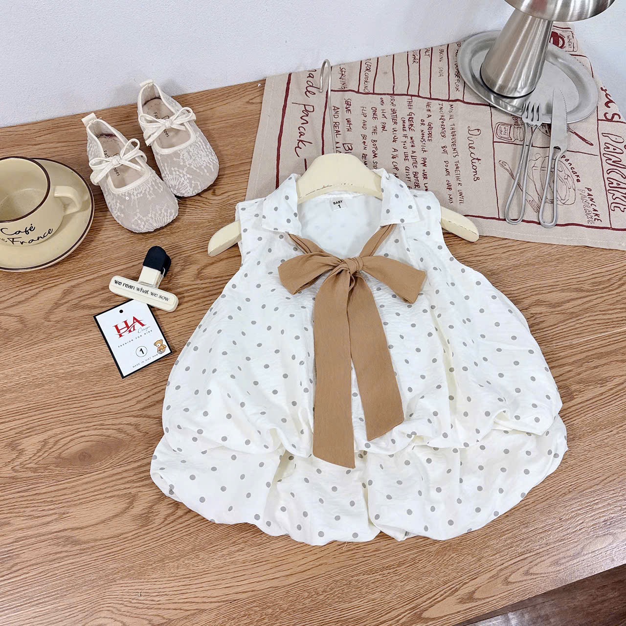 Sét bộ bi bồng cổ nơ bé gái