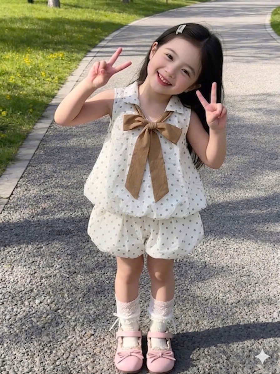 Sét bộ bi bồng cổ nơ bé gái