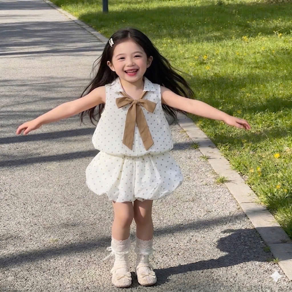 Sét bộ bi bồng cổ nơ bé gái