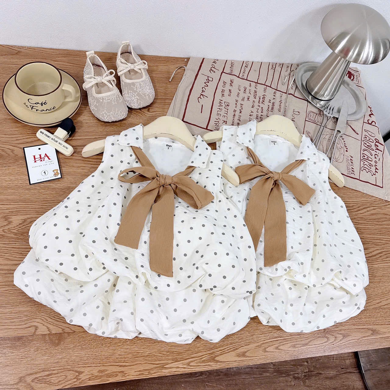 Sét bộ bi bồng cổ nơ bé gái