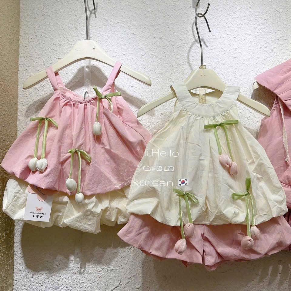 Sét bộ cổ yếm tuy lip quần bồng bé gái (theo màu áo