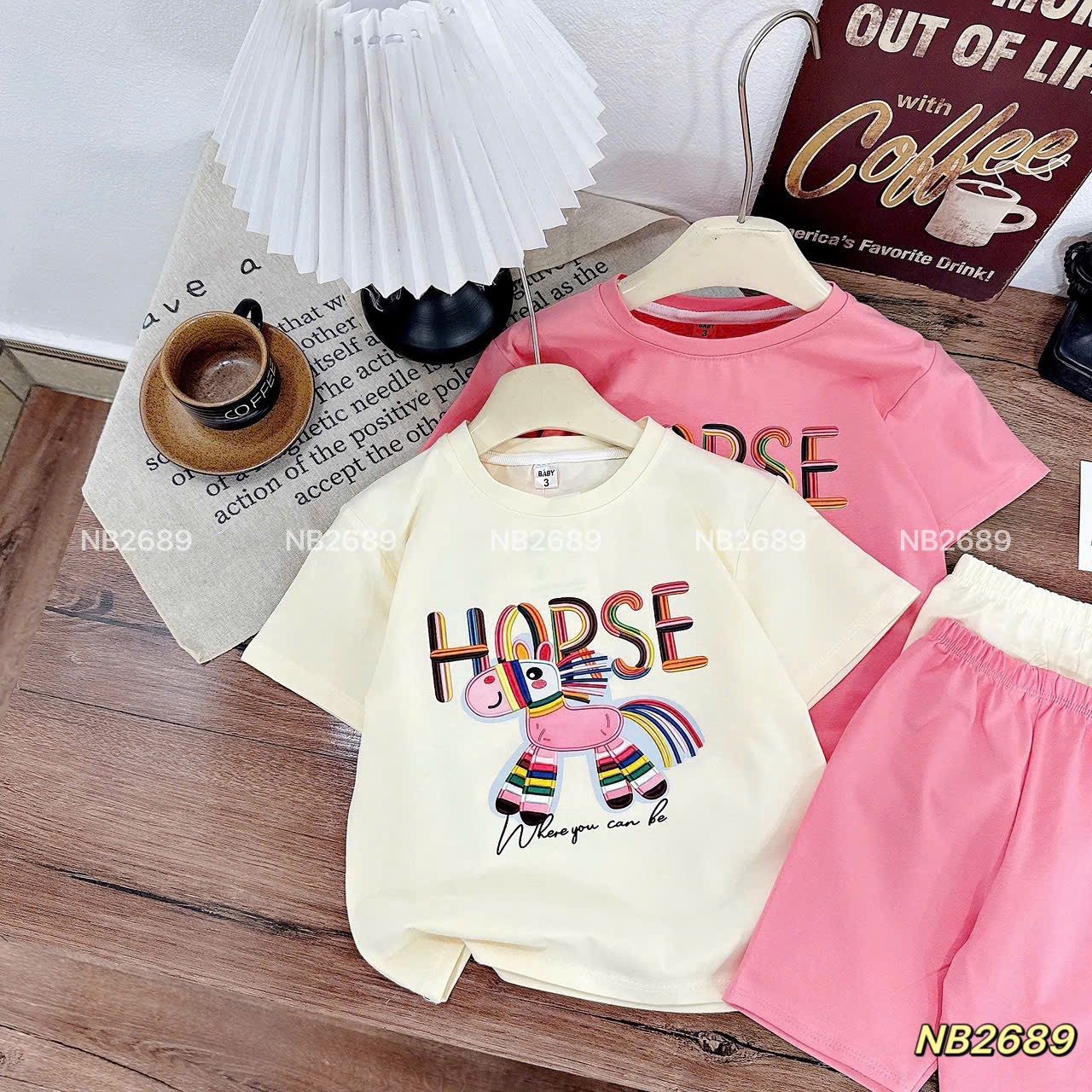 Sét bộ cotton ngựa quần legging bé gái (theo màu áo)