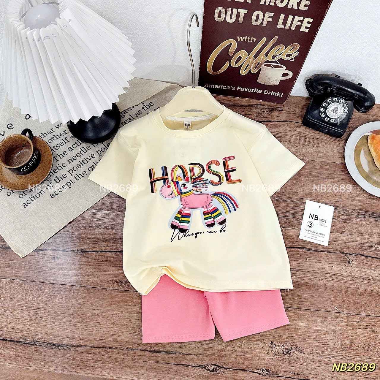 Sét bộ cotton ngựa quần legging bé gái (theo màu áo)