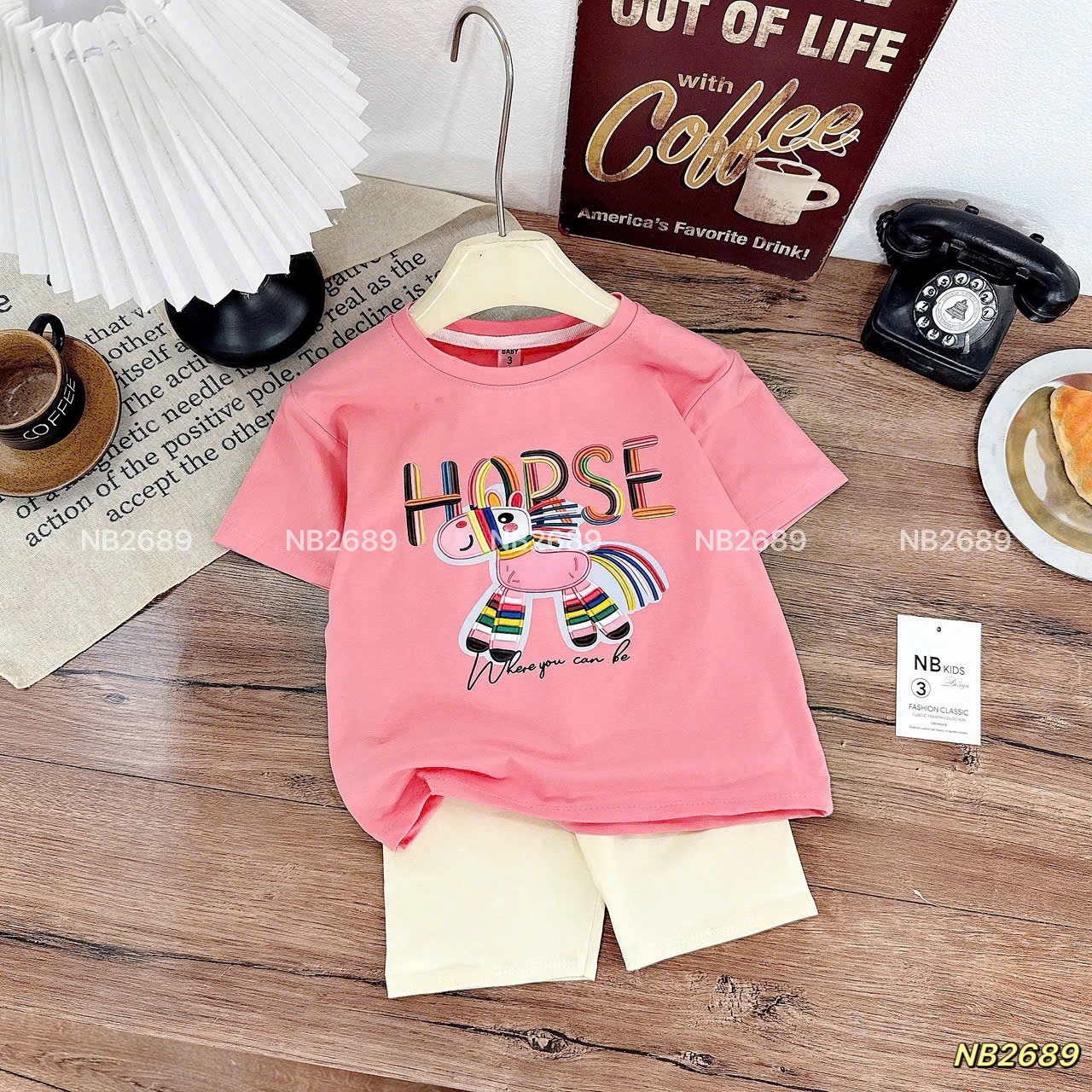 Sét bộ cotton ngựa quần legging bé gái (theo màu áo)