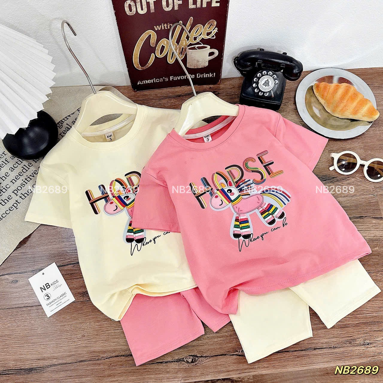 Sét bộ cotton ngựa quần legging bé gái (theo màu áo)