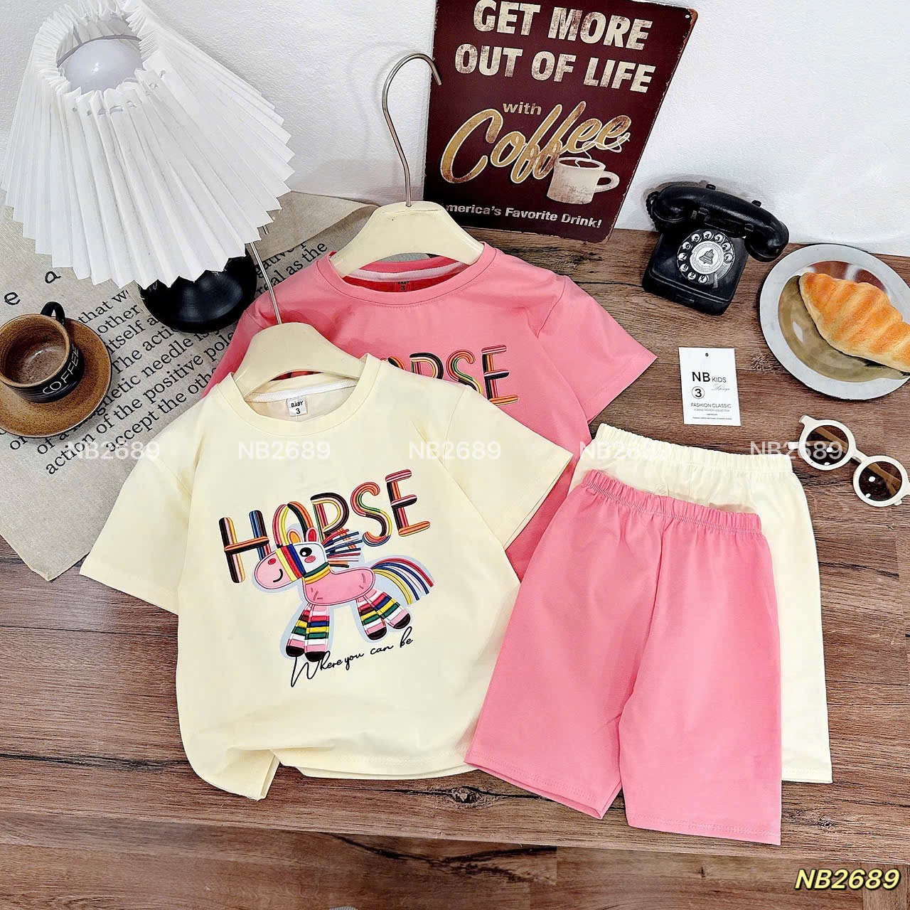 Sét bộ cotton ngựa quần legging bé gái (theo màu áo)