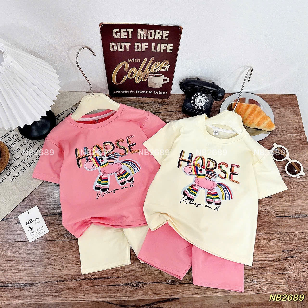 Sét bộ cotton ngựa quần legging bé gái (theo màu áo)