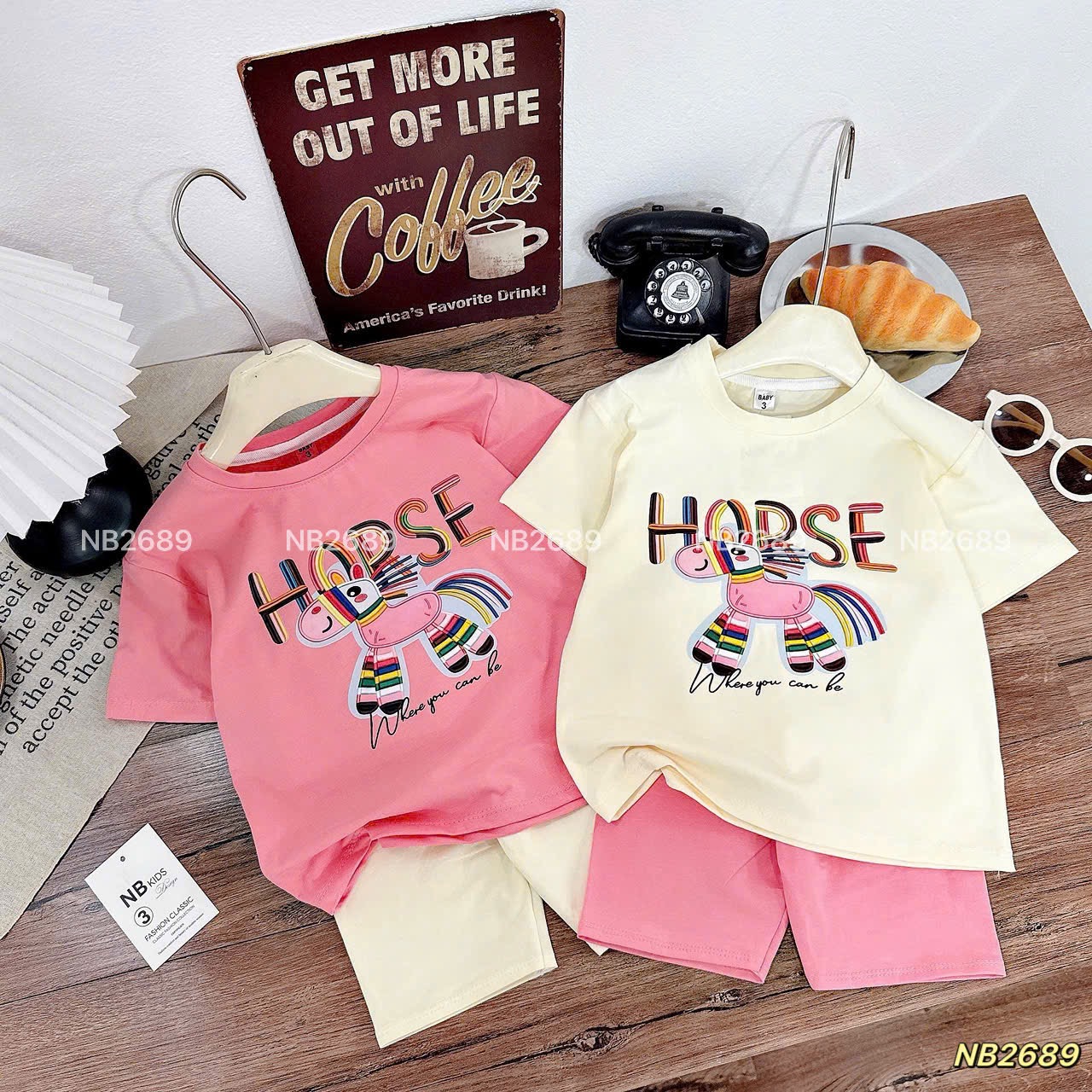 Sét bộ cotton ngựa quần legging bé gái (theo màu áo)