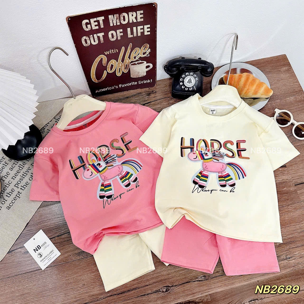 Sét bộ cotton ngựa quần legging bé gái (theo màu áo)