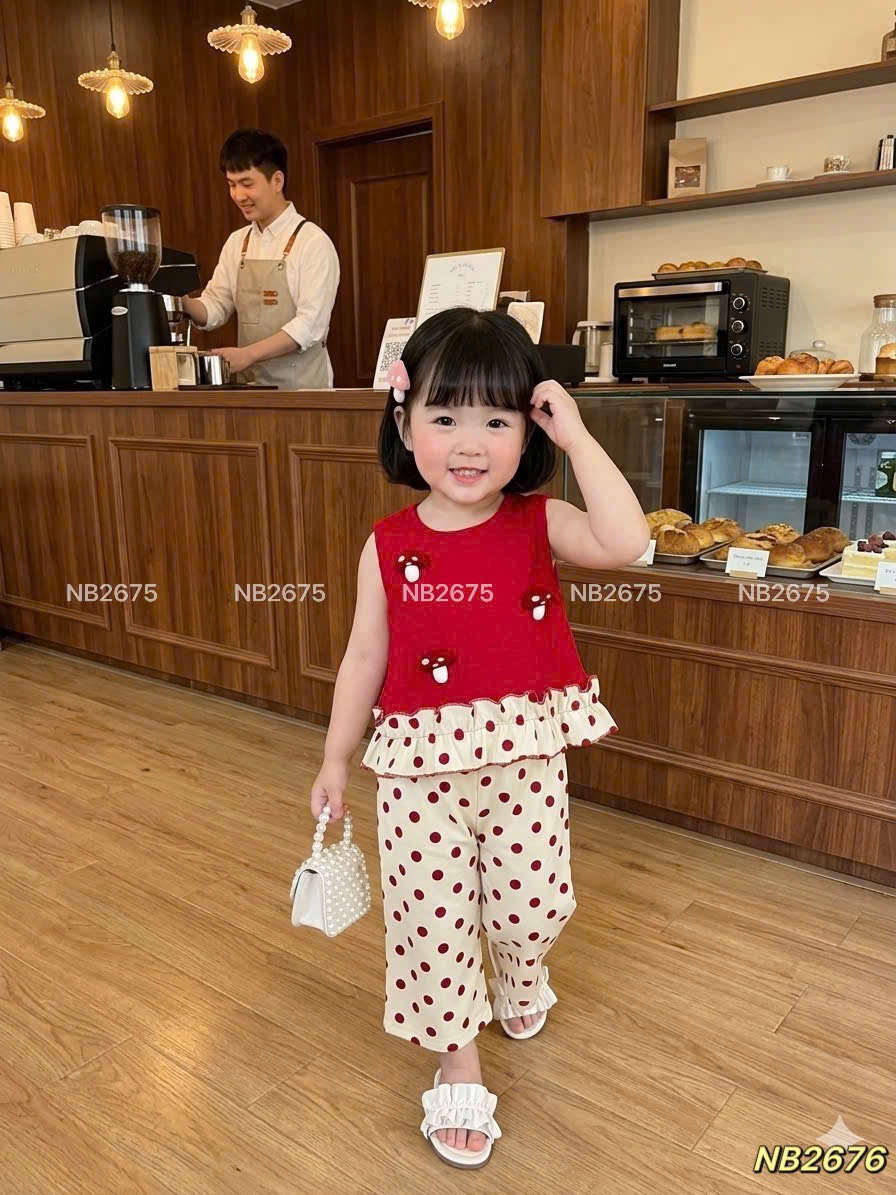 Sét bộ đỏ nấm quần bi đũi nb bé gái