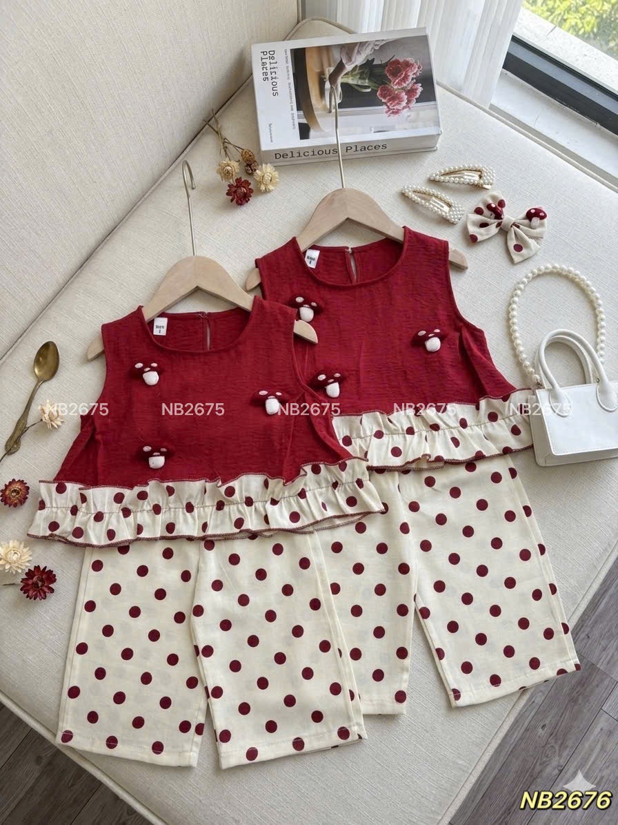 Sét bộ đỏ nấm quần bi đũi nb bé gái