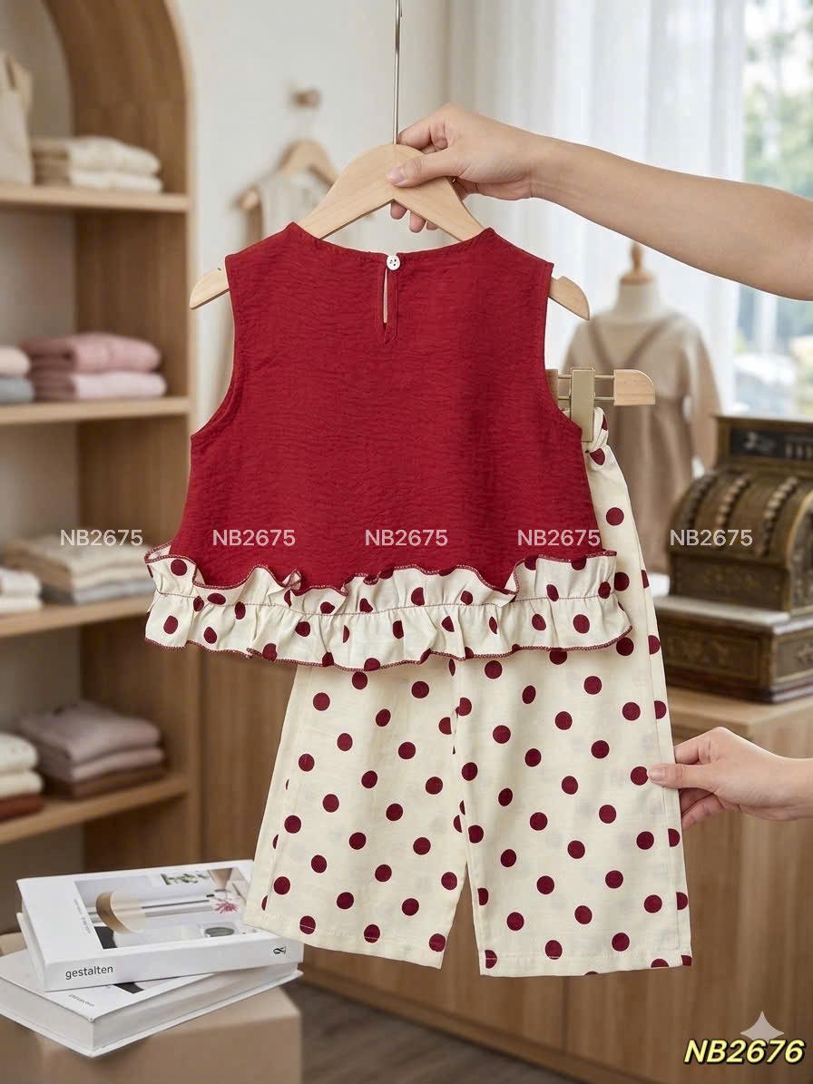 Sét bộ đỏ nấm quần bi đũi nb bé gái