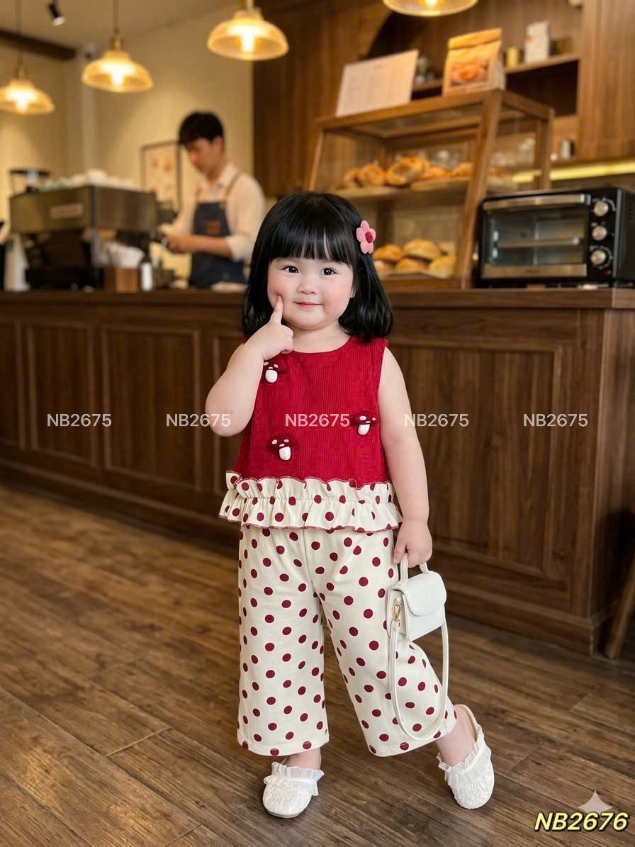 Sét bộ đỏ nấm quần bi đũi nb bé gái