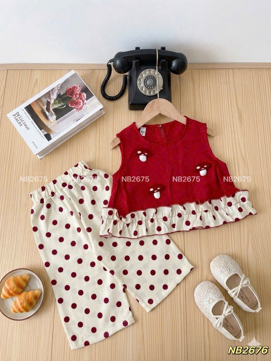 Sét bộ đỏ nấm quần bi đũi nb bé gái