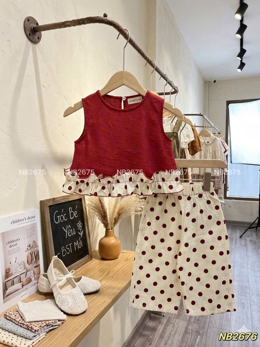 Sét bộ đỏ nấm quần bi đũi nb bé gái