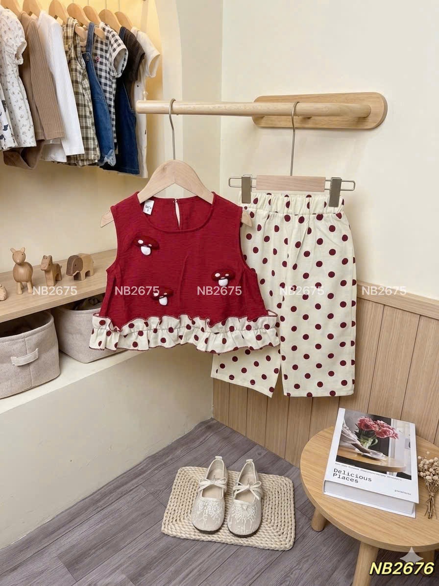 Sét bộ đỏ nấm quần bi đũi nb bé gái