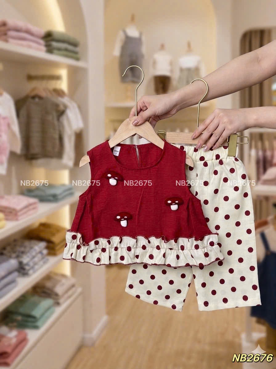 Sét bộ đỏ nấm quần bi đũi nb bé gái