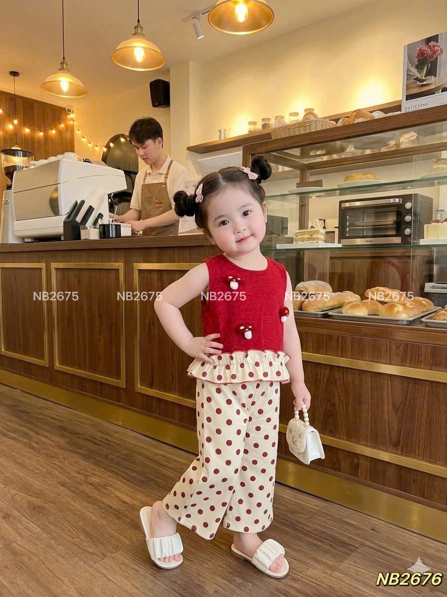Sét bộ đỏ nấm quần bi đũi nb bé gái